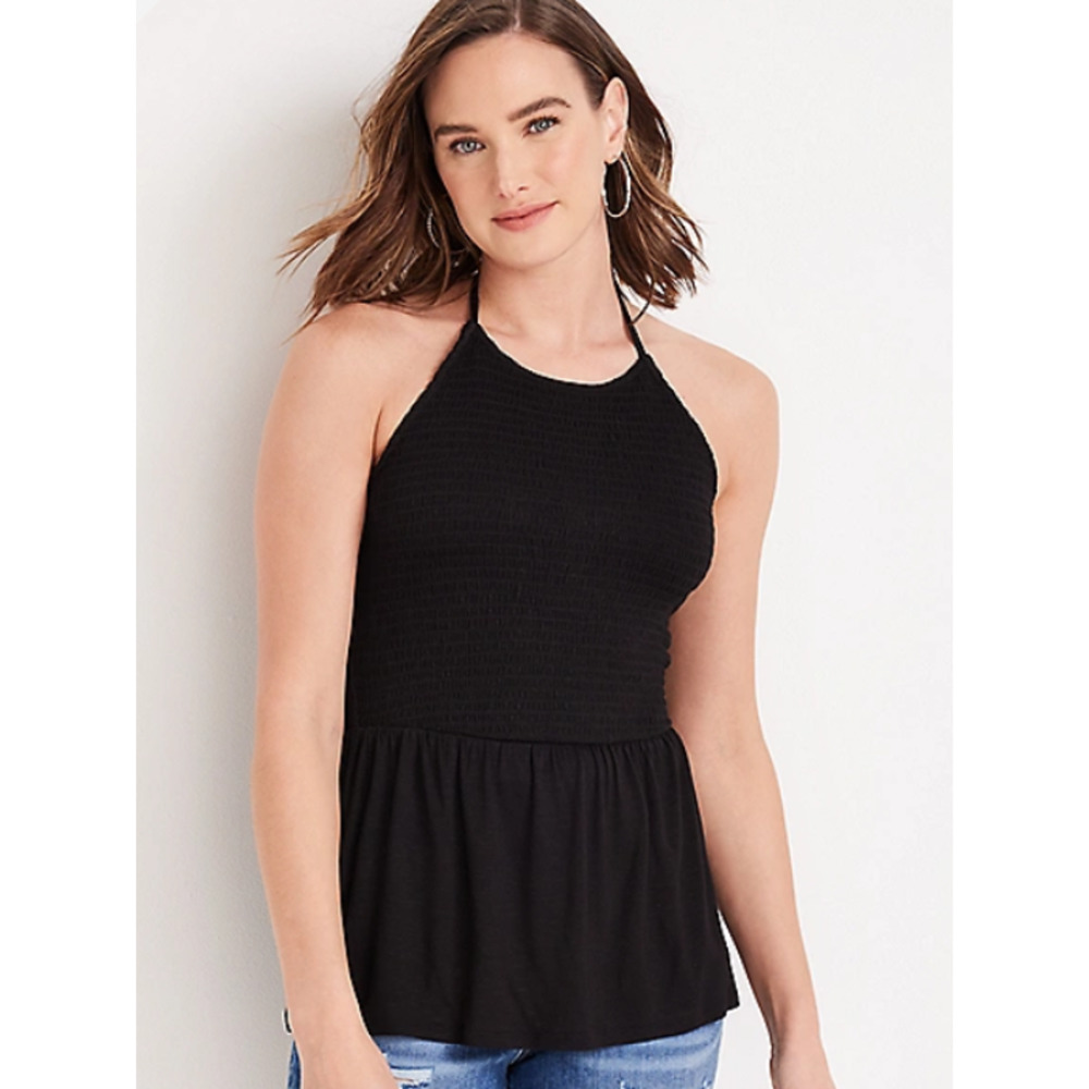 Maurices Tank Top Womens 1X Sexy Goddess Smocked Halter Elegant Edgy Flattering